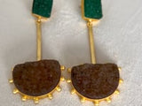 THEODORA - GREEN & BROWN AGATE 22K CHANDELIER EARRING