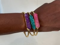 SOFIA - ADJUSTABLE 22K GOLD BRASS BANGLE WITH RAW DRUZY STONES - MAGENTA, PURPLE & GREEN