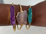 PHOEBE - ADJUSTABLE 22K GOLD BRASS BANGLE WITH LIGHT ROSE QUARTZ