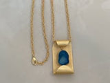 ATHENA - BLUE GEODE AGATE PENDANT 22K GOLD BRASS NECKLACE