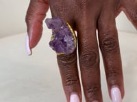 ZOE - ADJUSTABLE 22K GOLD BRASS COCKTAIL RING WITH AMETHYST STONES