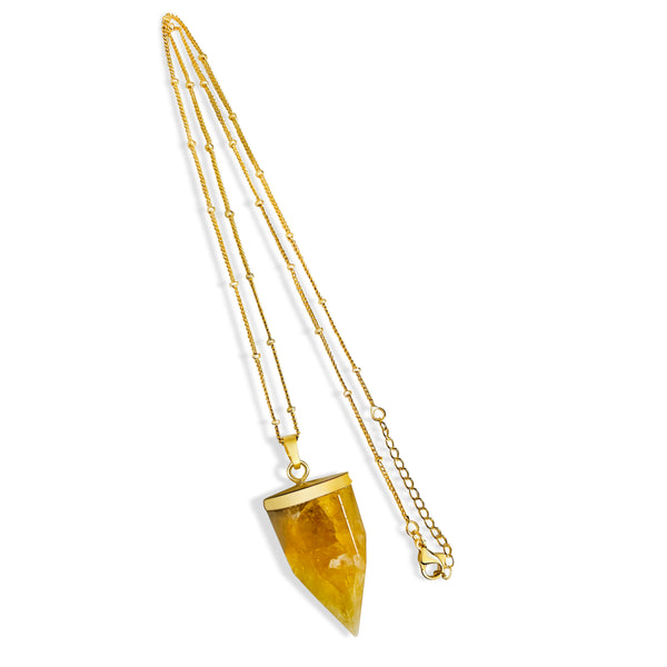 Use this Citrine stone to promote positivity, attract abundance & drive personal growth.  Product Details  Adjustable 18k Gold Plated chain, 22 inch chain Composition: 18k Gold, Citrine  Please note the possibility of natural inclusions in gemstones