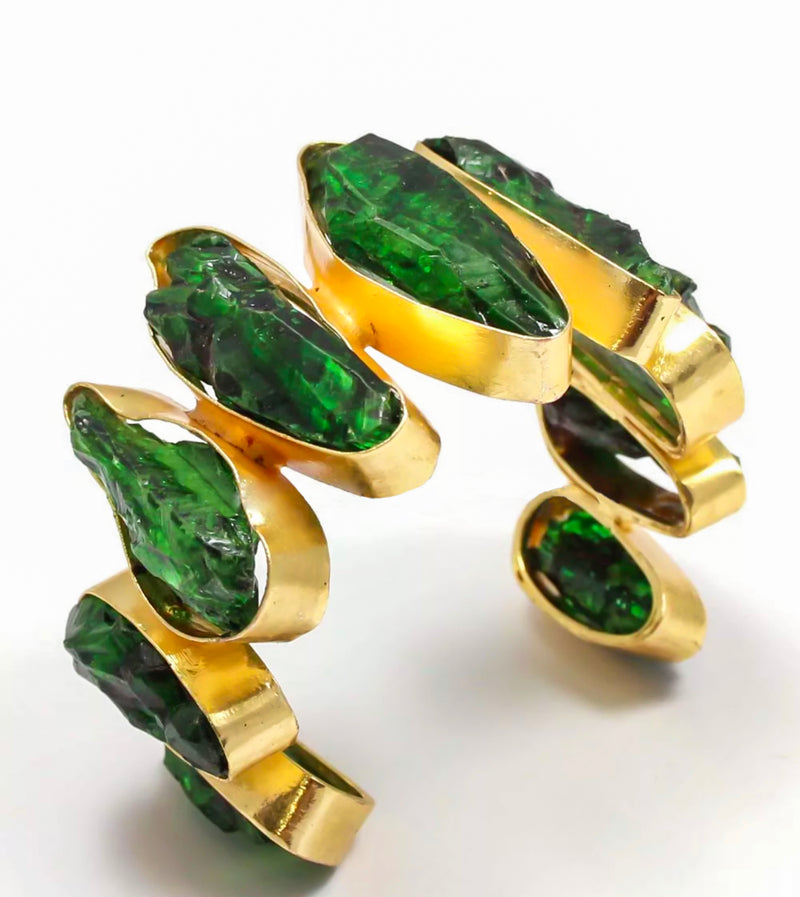HELENA - 22K GREEN AGATE CUFF BRACELET